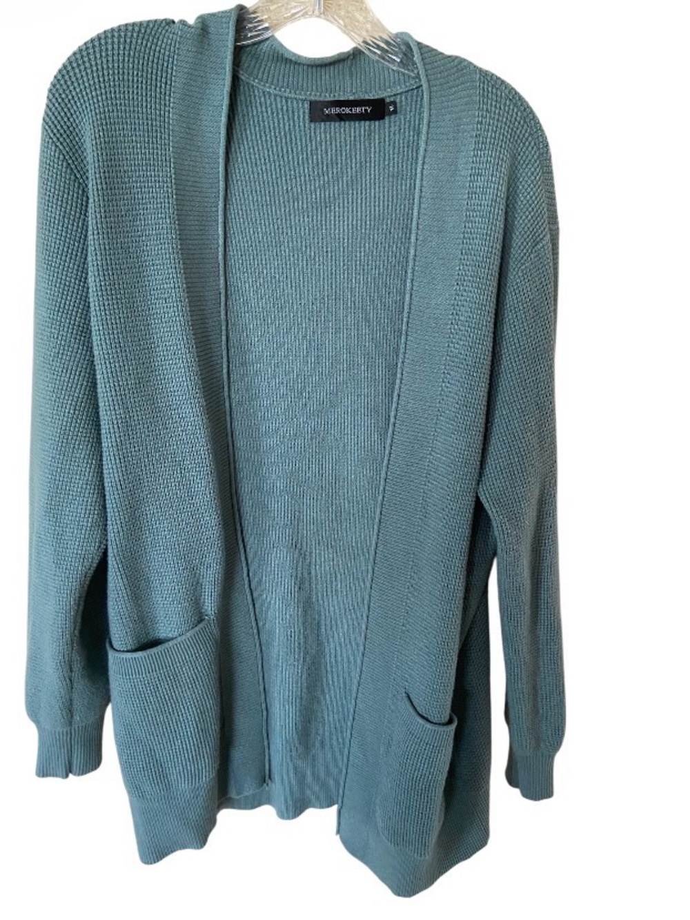Merokeety Teal Open-Front Knit Cardigan Sweater, pockets size XL